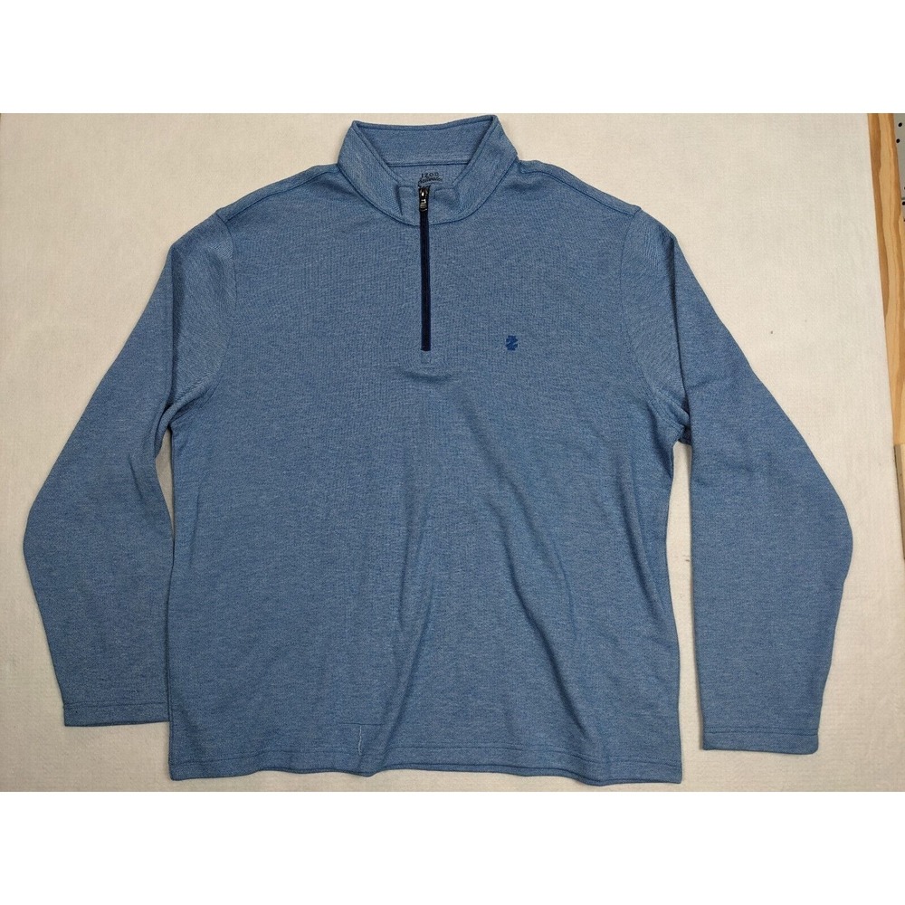 Izod Saltwater Mens Pullover Shirt Jacket Size XXL Cotton Blend Blue 1/4 Zip